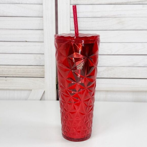 Starbucks Diamond Prism Crystal Acrylic Tumbler Cup Red 24oz Venti - Picture 3 of 9